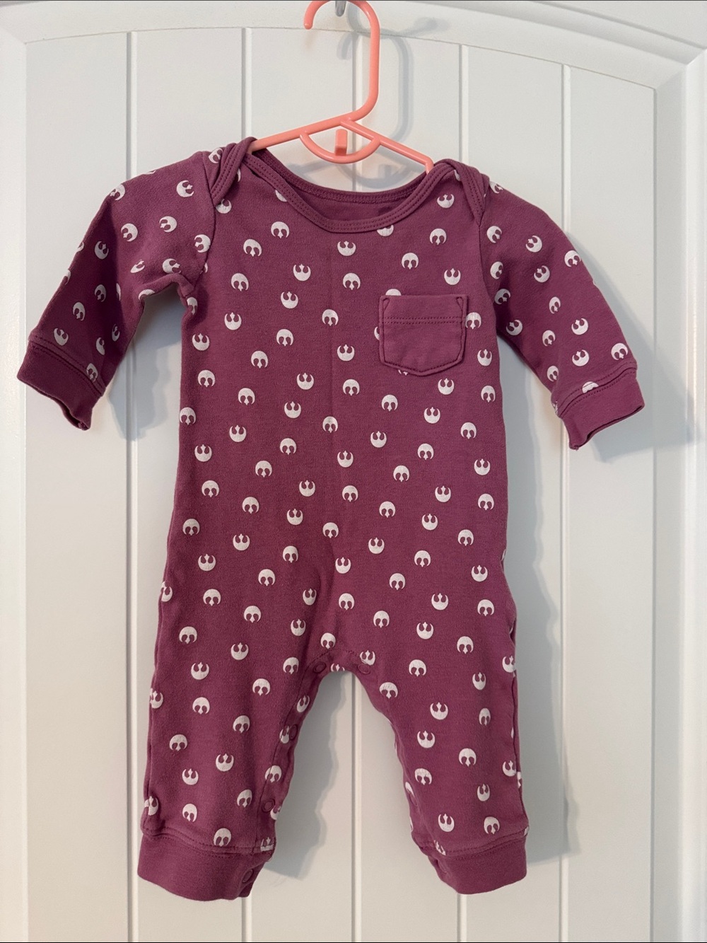 Plum Long-Sleeve Baby One-Piece with Pocket